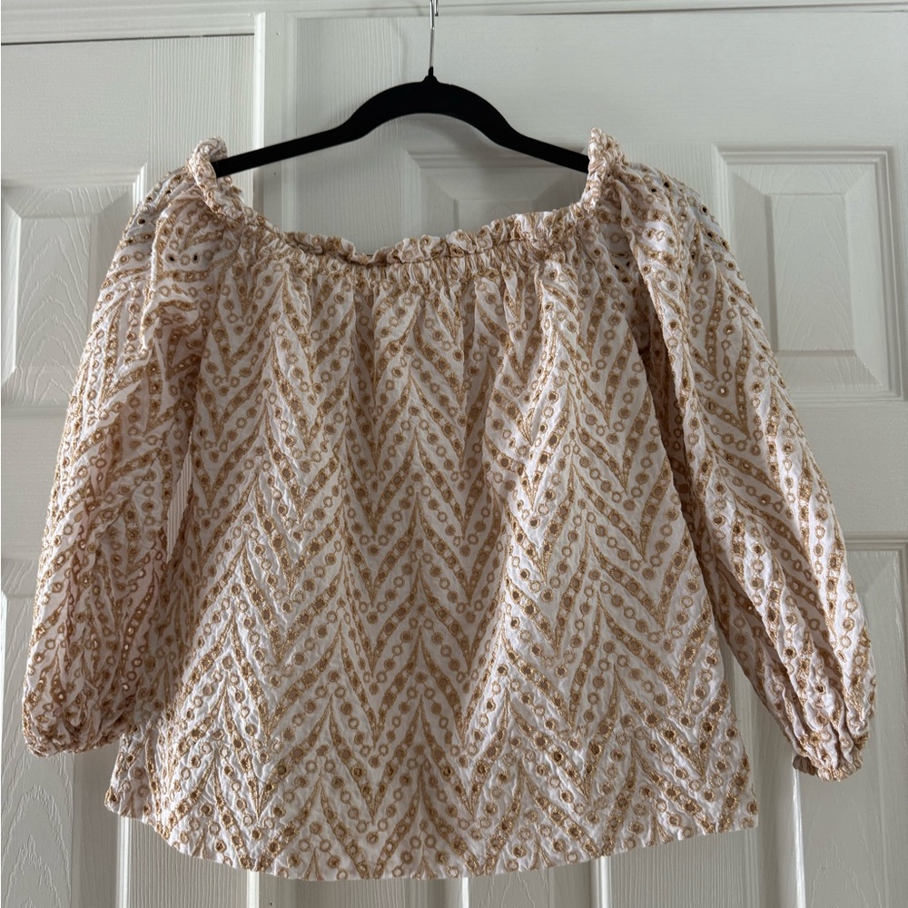 Lilly Pulitzer Cream and Gold Off-Shoulder Blouse